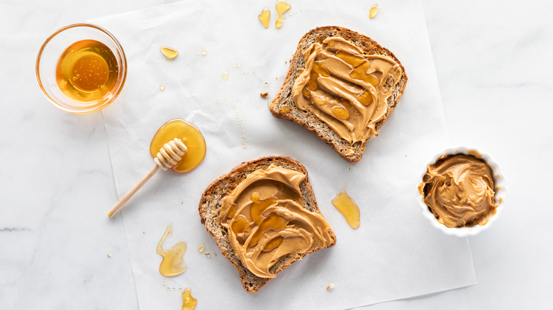 honey and peanut butter on toast