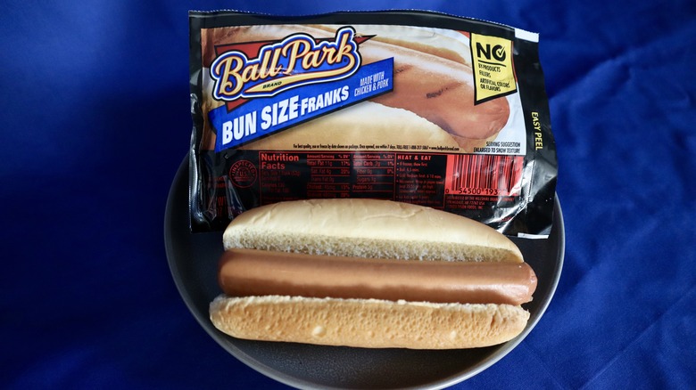 hot dog on bun with package