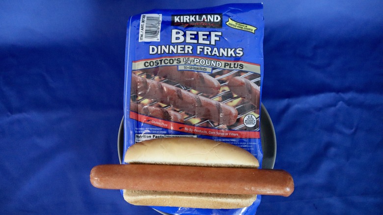 hot dog in bun on package