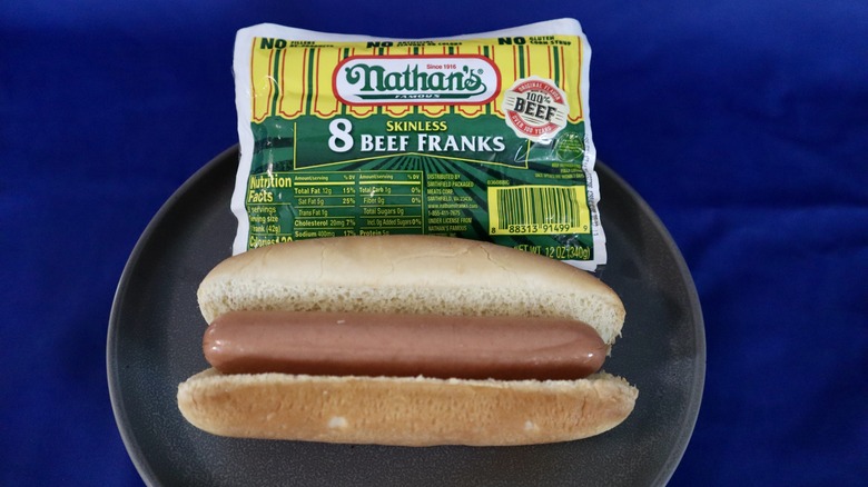 hot dog on plate with package