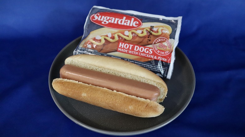 hot dog on plate with package