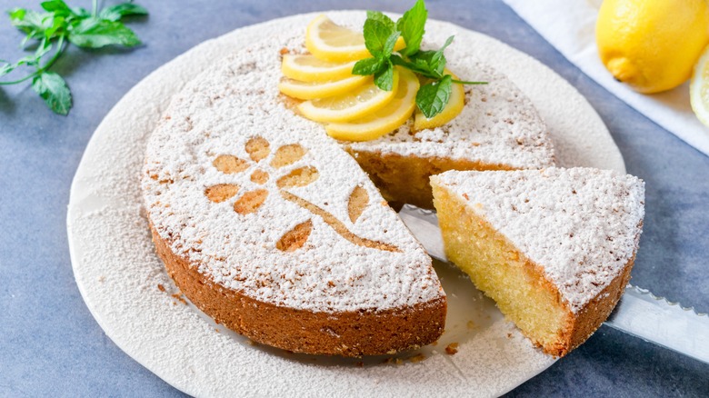 Moist lemon cake on a plate