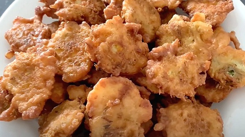 Fried dandelion fritters on plate 