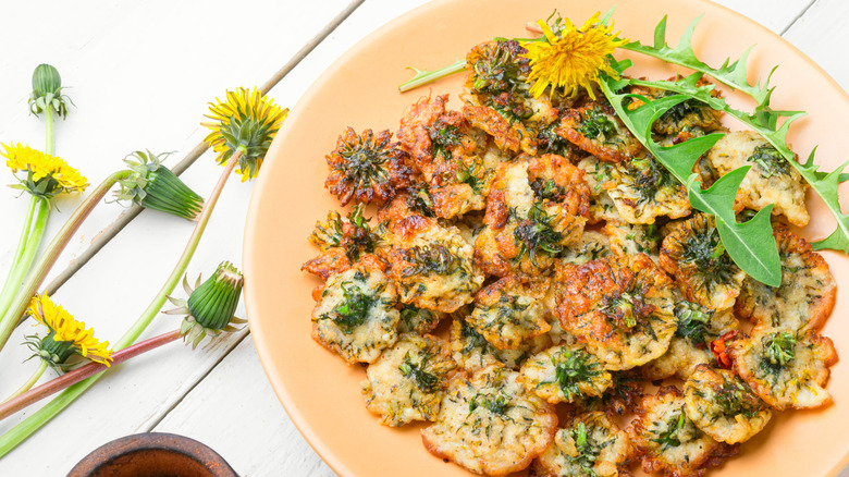 Fried dandelion flowers 