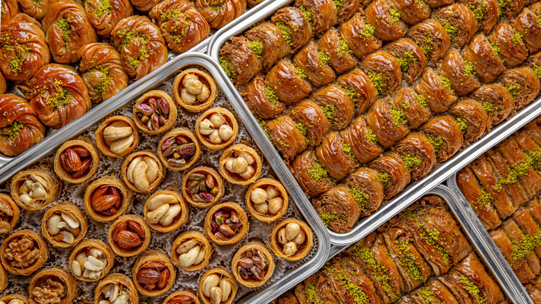 Trays with different types of baklava