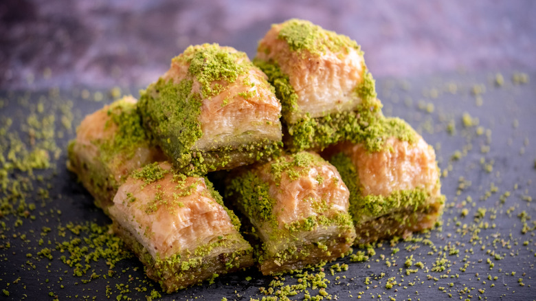 Pieces of pistachio baklava