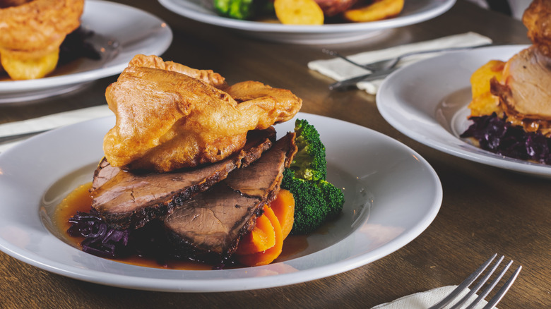 A roast dinner with Yorkshire puddings