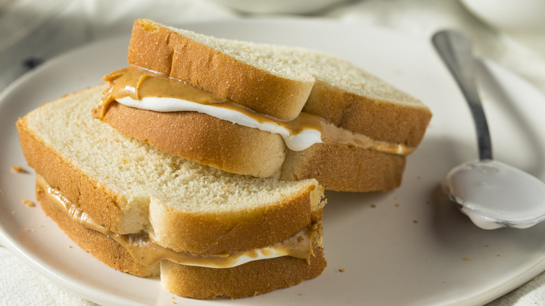 Fluffernutter sandwiches on white bread