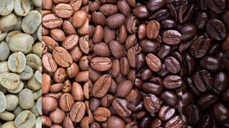 Coffee at various levels of roasting