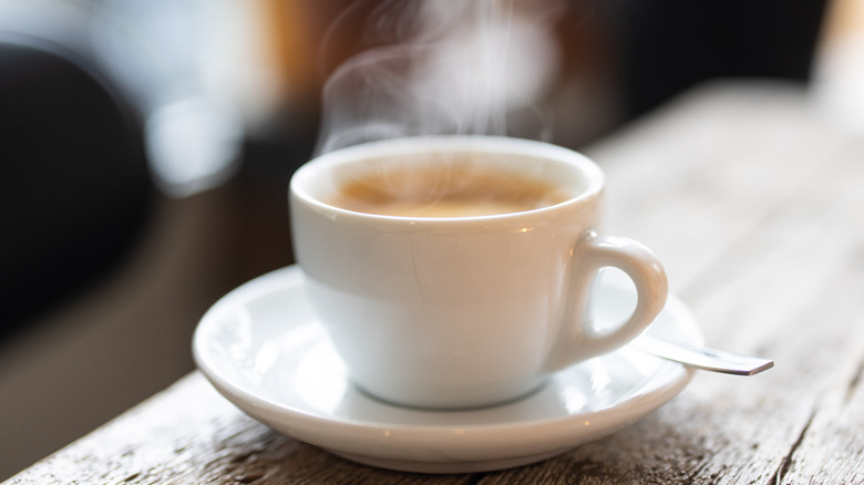 Steaming mug of coffee