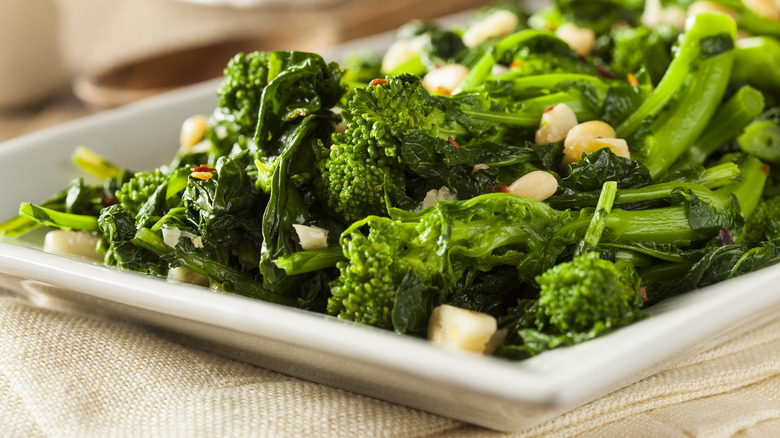platter of sauteed broccoli rabe and beans