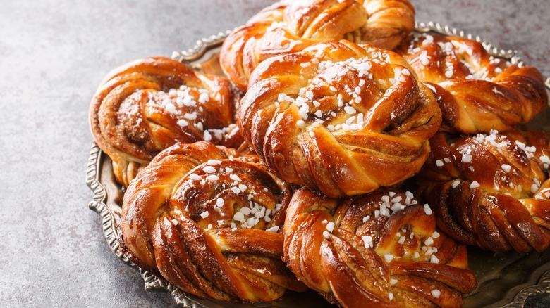 Swedish cinnamon buns flavored with cinnamon and cardamom spices