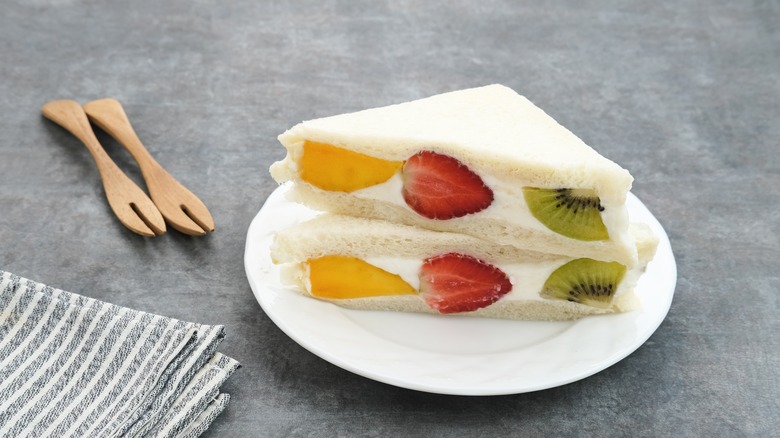 Japanese fruit sandwich filled with whipped cream and seasonal fruits