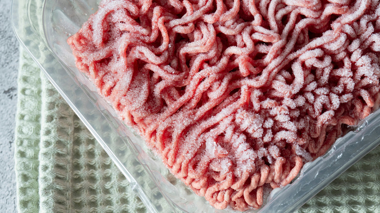 Frozen ground meat with a touch of freezer burn