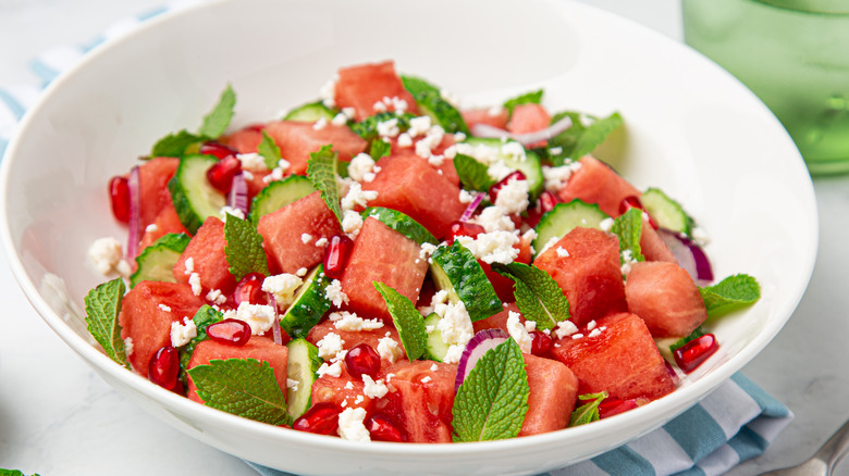 Watermelon cucumber feta salad