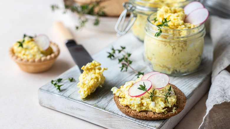 egg salad on sliders and containers