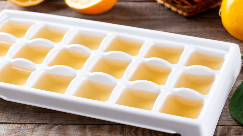 Lemon juice in ice cube tray