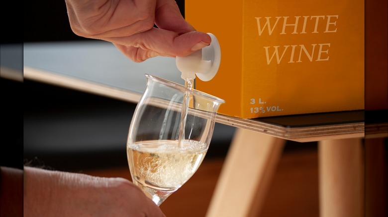 Wine being poured from a box