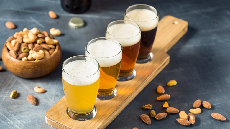 beer flight and nut bowl
