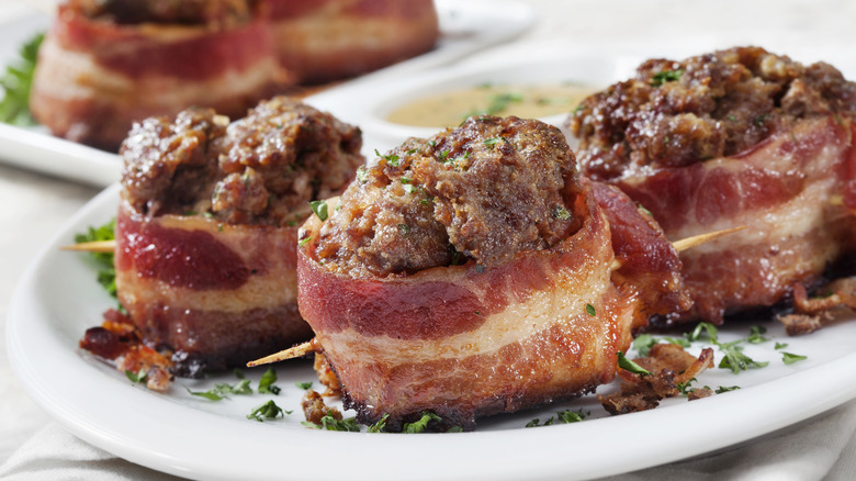Mini bacon-wrapped meatloaves