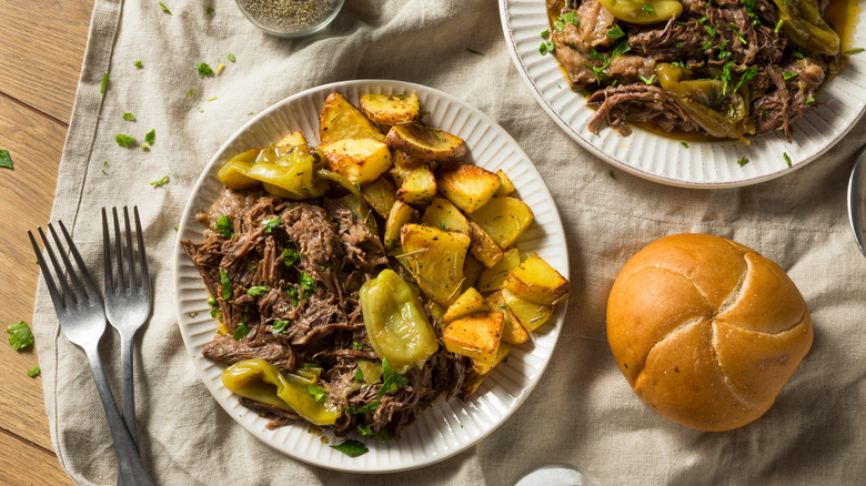 plate of pot roast with potatoes