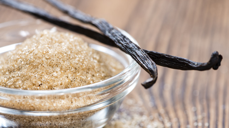 Bowl of vanilla bean sugar