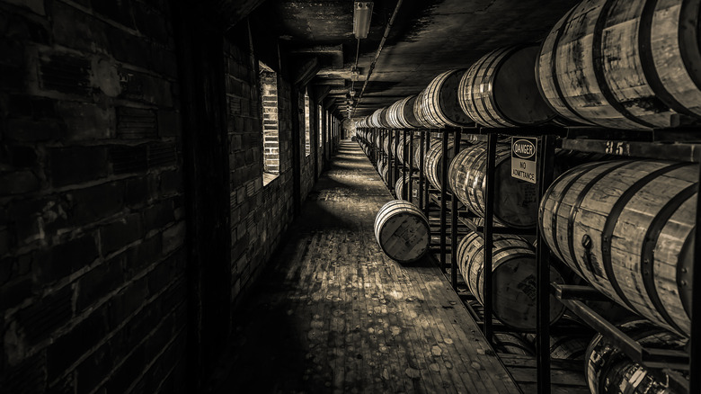 Room of whiskey barrels