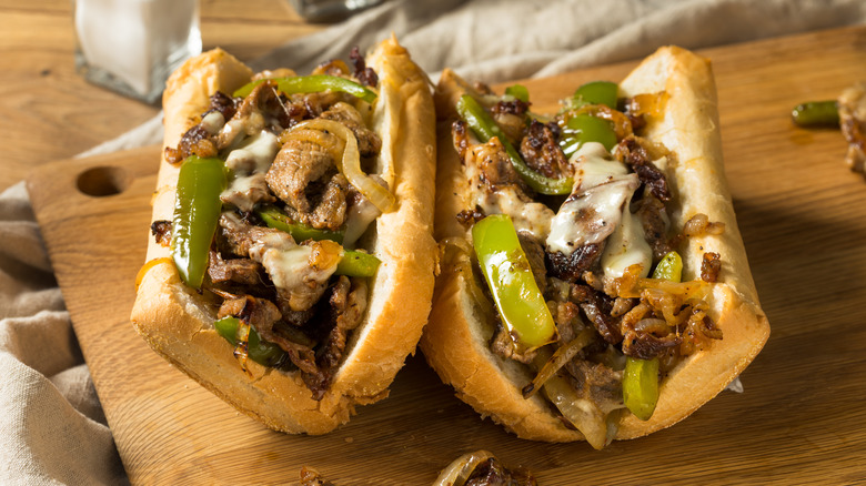Cheesesteak sandwich with peppers and onions