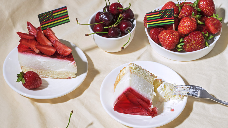Red desserts and fruits with a pan-African flag