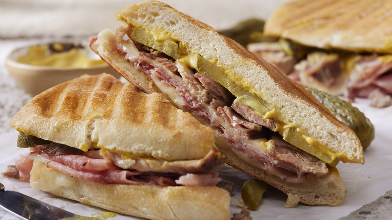 Sliced Cuban sandwich