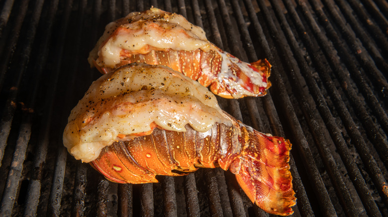 butterflied lobster tails on grill