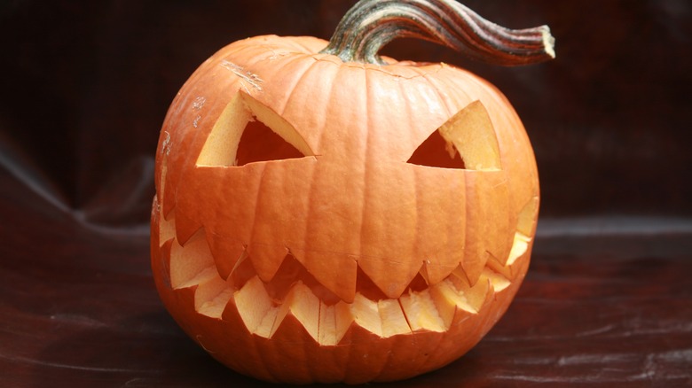 pumpkin carved in Halloween jack-o'-lantern 
