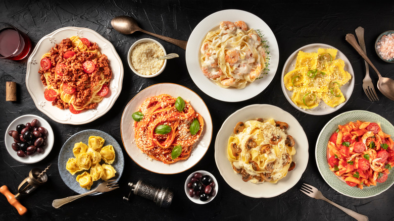 assortment of Italian pasta dishes