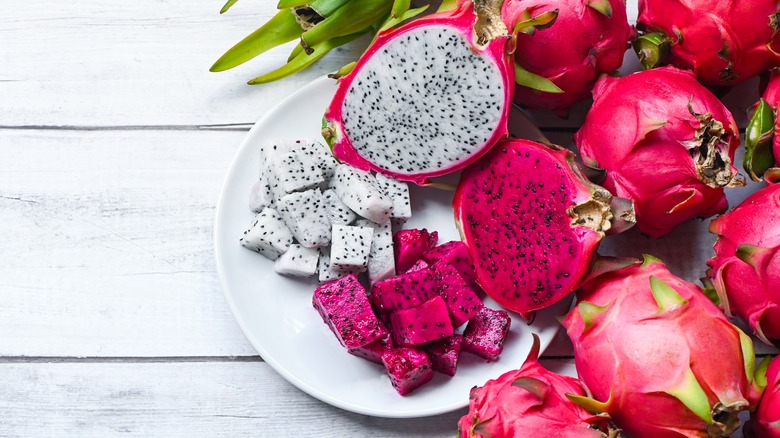 Pink and white dragon fruit