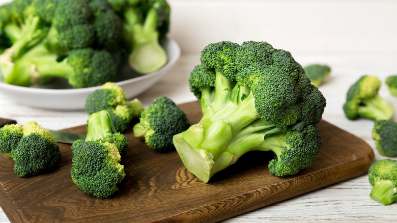 Broccoli on a wooden board