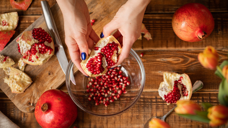 pomegranate seeds in a bowl
