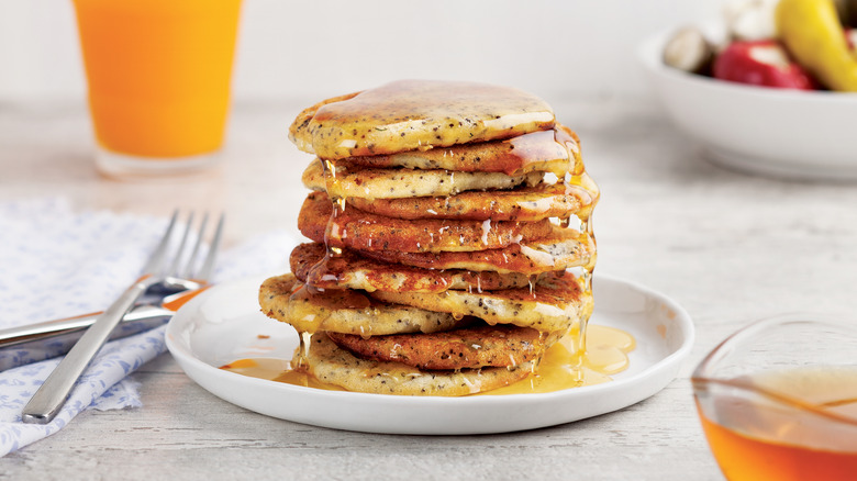 chia seed pancakes on plate