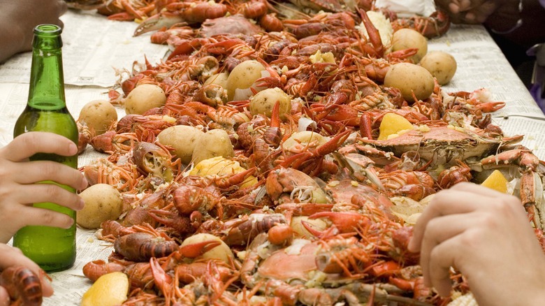 Crawfish boil on table