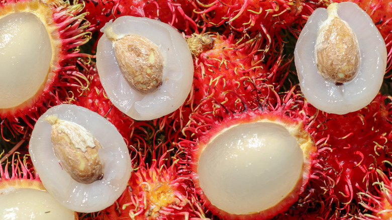 Halved rambutans