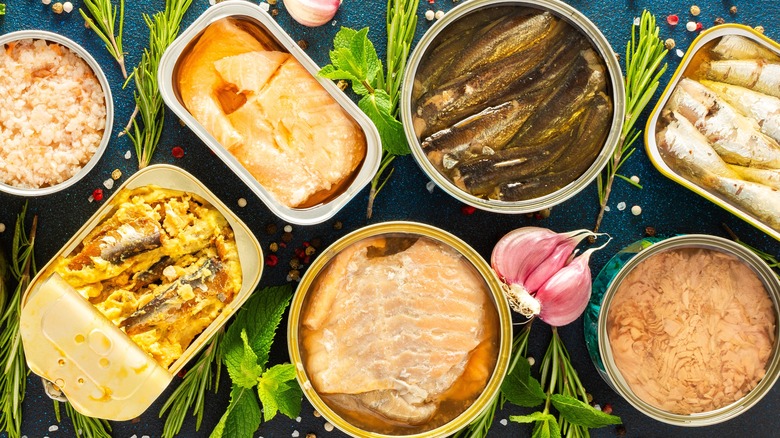 Assorted varieties of tinned fish