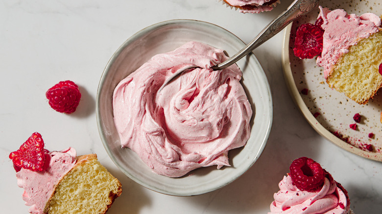 Fruit infused whipped cream in bowl