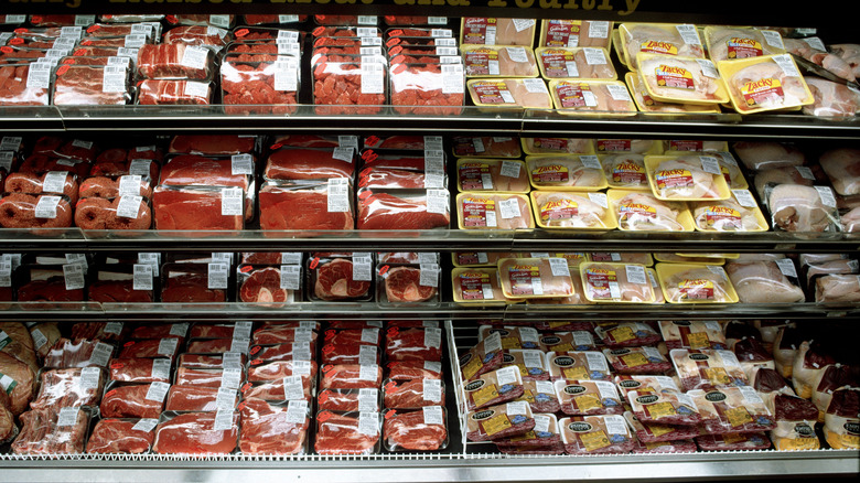Packaged meat in a grocery store
