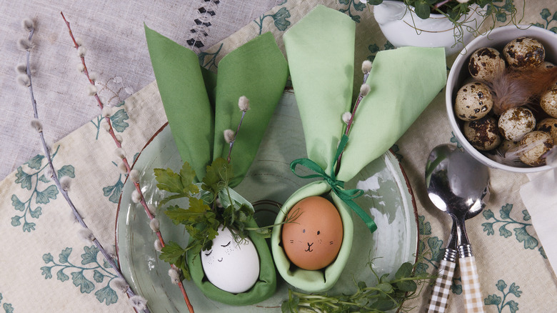 Bunny folded napkin with egg