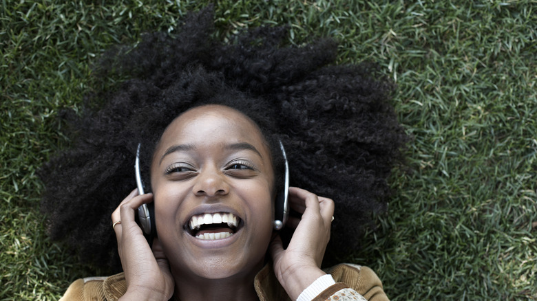 a woman wearing headphones