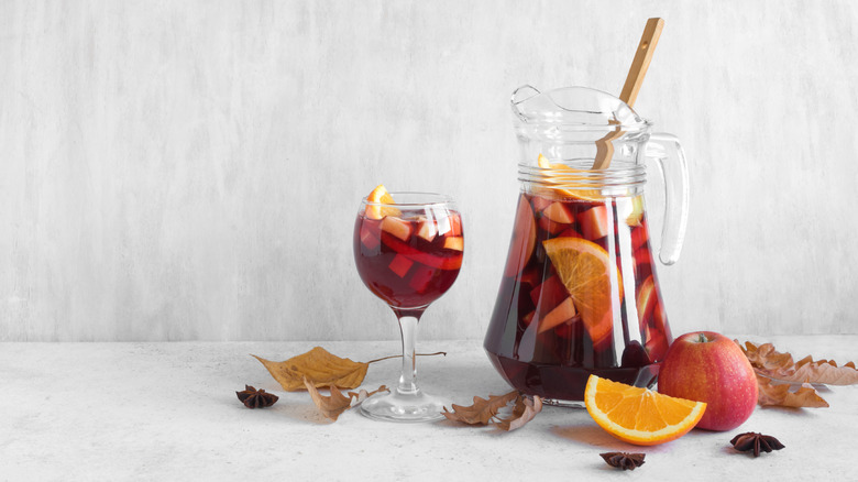 Fall sangria in glass pitcher