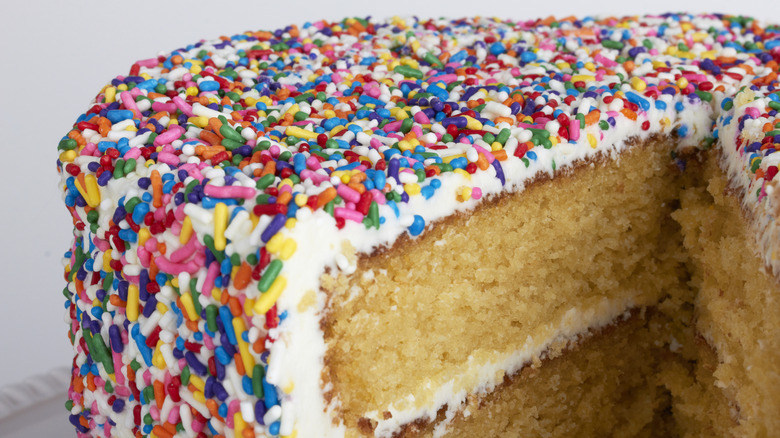 sliced cake with rainbow sprinkles