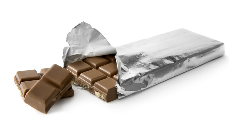 Chocolate bar wrapped in foil