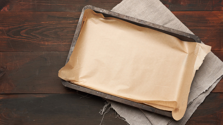 baking pan lined with parchment paper