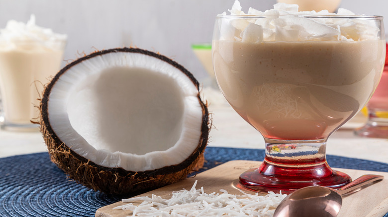 Coconut mousse in glass cup