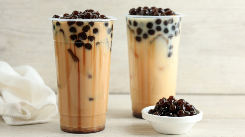 two glasses of brown sugar bubble tea